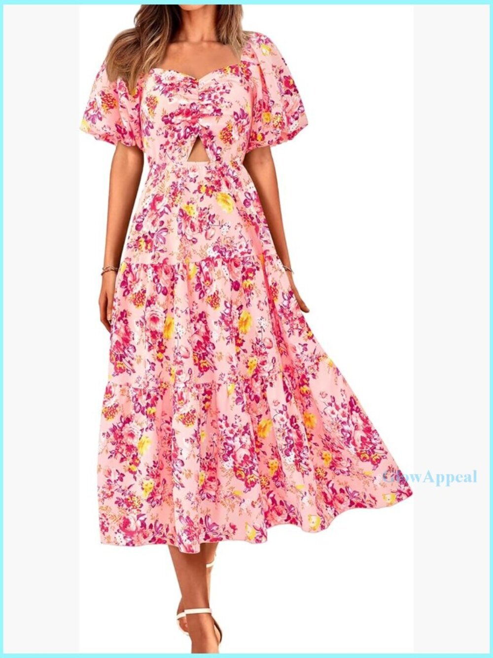 Smocked Maxi Dress with Puff Sleeves, Floral Print, Square Neck